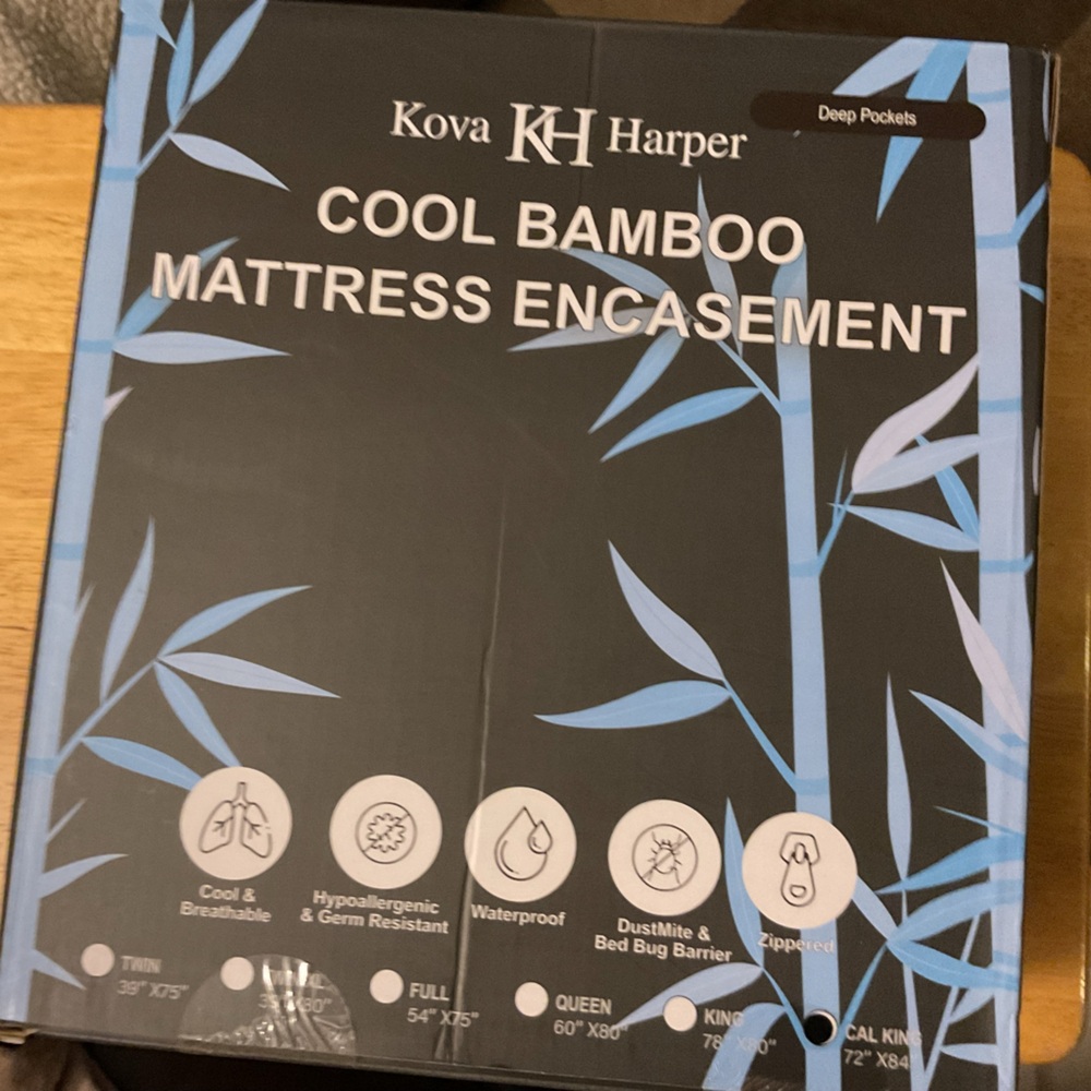 NWT Kova Harper Cool Bamboo Mattress Cover California King hypoallergenic, 72x84
